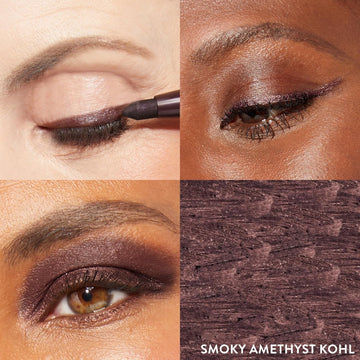 Laura Geller New York Kajal Longwear Kohl Eyeliner Pencil Duo - Dark Brown & Smoky Amethyst - Caffeine And Vitamin E - Smooth & Blendable Liner - Built-In Sharpener