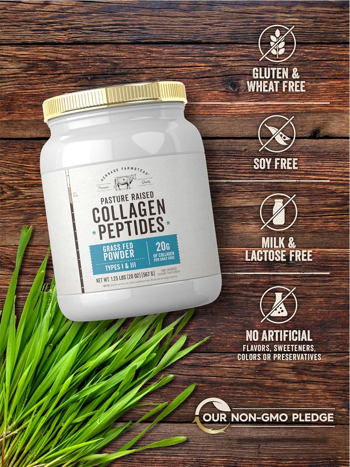 Carlyle Grass Fed Collagen Peptides Powder 20Oz | Unflavored | Pasture Raised | Types I & Iii | 20G Of Collagen Per Daily Dose | Non-Gmo, Gluten Free | By Herbage Farmstead : Health & Household