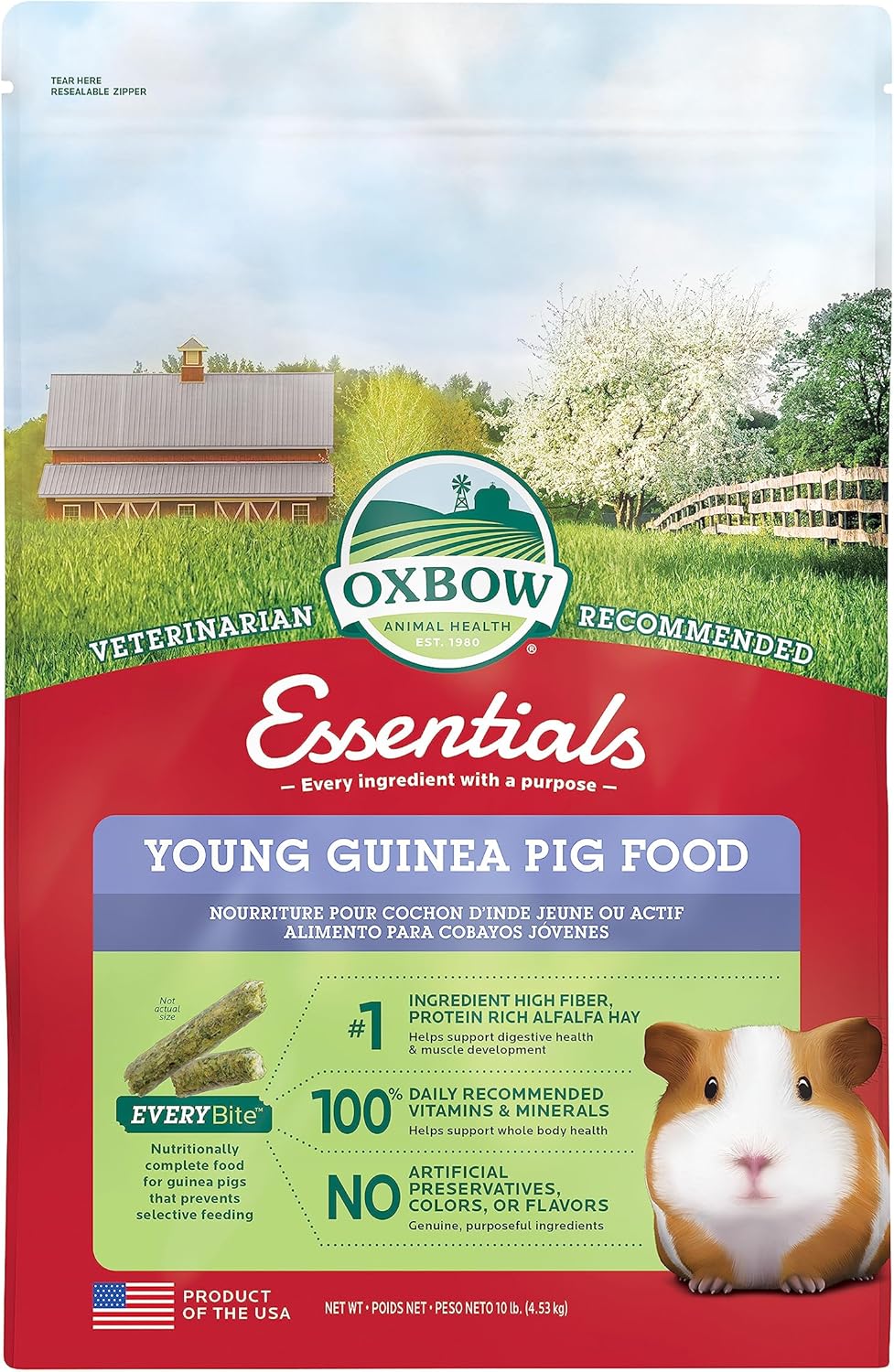 Oxbow Essentials Young Guinea Pig Food - All Natural Guinea Pig Pellets - 10 Lb