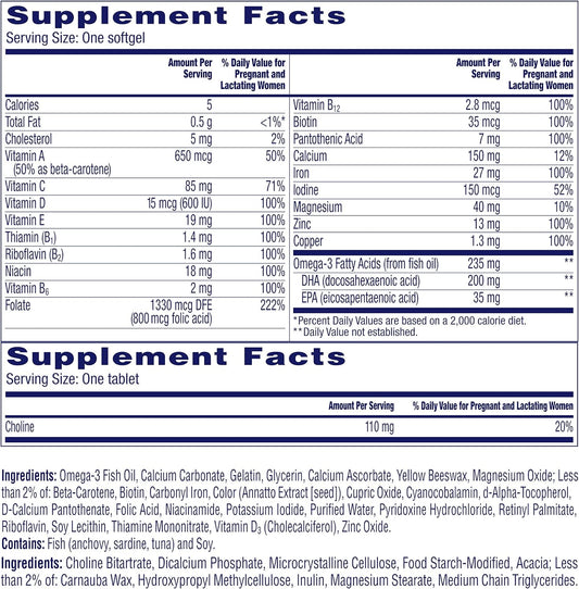 One A Day Women’S Prenatal Advanced Complete Multivitamin With Brain Support* With Choline, Folic Acid, Omega-3 Dha & Iron For Pre, During And Post Pregnancy, 90+90 Count, (180 Count Total Set)