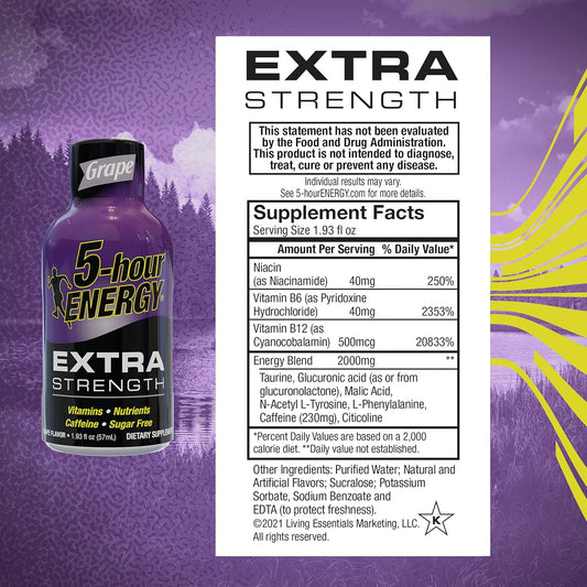 5-Hour Energy Shots Extra Strength, Grape Flavor - 30 Count