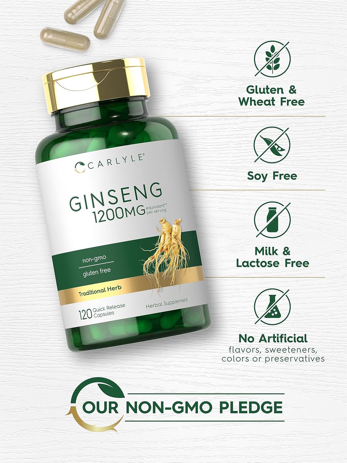 Carlyle Ginseng | 120 Capsules | 1,200mg | Non-GMO and Gluten Free Supplement : Health & Household