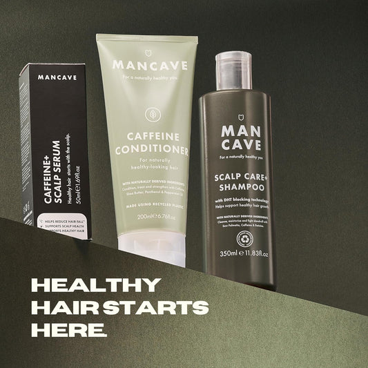 Mancave Caffeine+ Scalp & Hair Kit With 3 Haircare Essentials For Healthier Hair And Scalp, Scalp Care Shampoo, Caffeine Conditioner And Caffeine+ Scalp Serum, Sulphate Free, Vegan, Cruelty Free