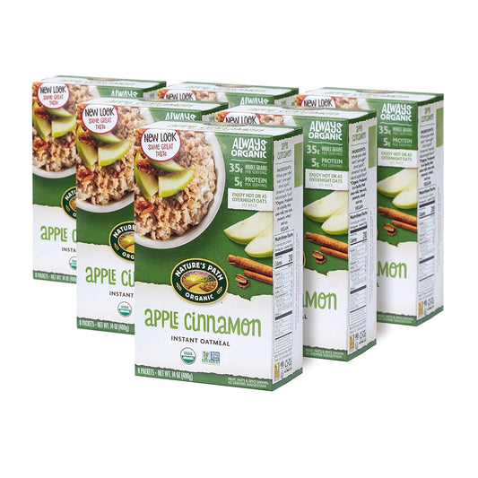 Nature's Path Organic Apple Cinnamon Instant Oatmeal, 48 Packets, Non-GMO, 35g Whole Grains, 5g Plant Based Protein