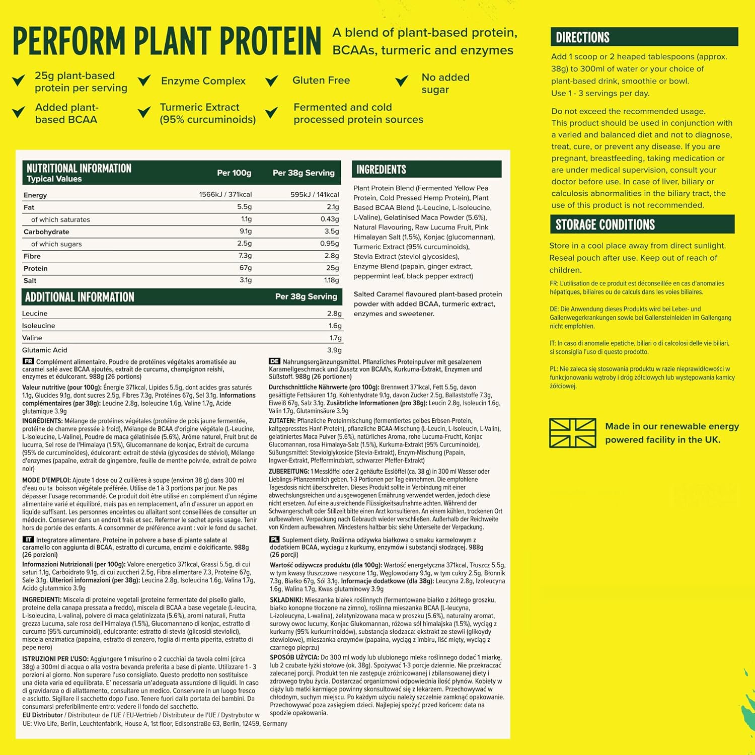 Buy Vivo Life Perform Plant Protein Powder - Vegan Raw Cacao, 26 Servings - 988G (34.85Oz) - Pea & Hemp Protein Blend With Bcaa On  Free Shipping On Qualified Orders