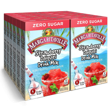 Margaritaville Singles To Go Water Drink Mix - Strawberry Daiquiri Flavored, Non-Alcoholic Powder Sticks (12 Boxes With 6 Packets Each - 72 Total Servings), 0.65 Ounce (Pack Of 12)