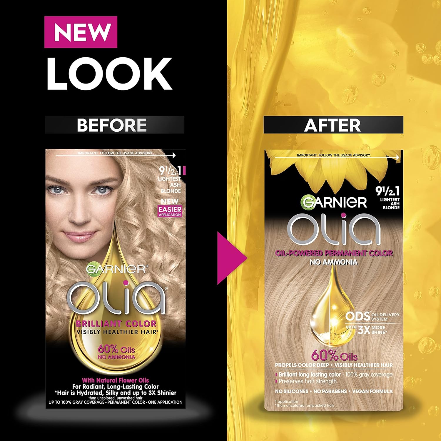 Garnier Hair Color Olia Ammonia-Free Brilliant Color Oil-Rich Permanent Hair Dye, 9 1/2.1 Lightest Ash Blonde, 1 Count (Packaging May Vary) : Chemical Hair Dyes : Beauty & Personal Care