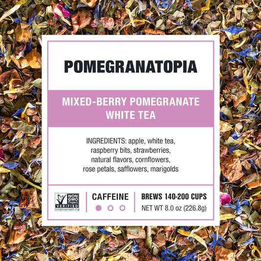 Tiesta Tea - Pomegranatopia, Mixed-Berry Pomegranate White Tea, Premuim Loose Leaf Tea Blend, Low Caffeinated Tea, Make Hot Or Iced Tea & Brews Up To 200 Cups - 8 Oz Resealable Bulk Pouch