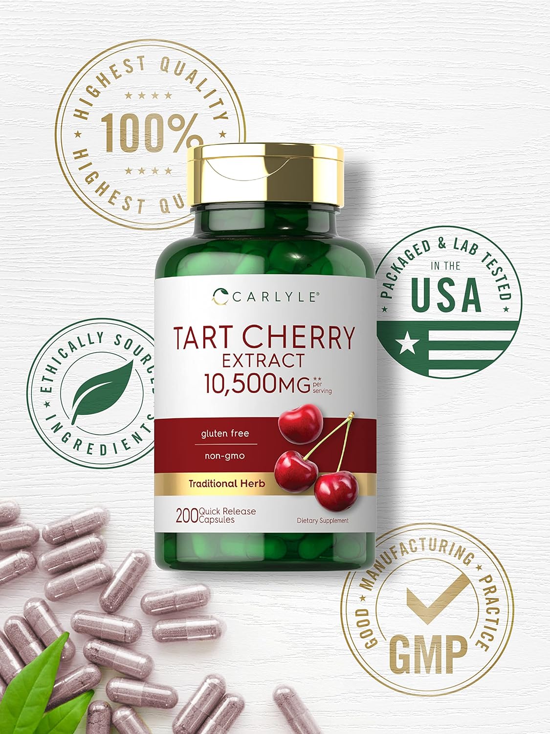 Carlyle Tart Cherry Capsules | 10,500mg | 200 Pills | Max Potency | Non-GMO, Gluten Free | Tart Cherry Juice Extract : Health & Household