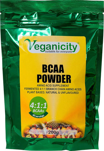 Veganicity Fermented Bcaa 4:1:1 Powder : Amino Acid Supplement : 200G, In A Recyclable Pouch