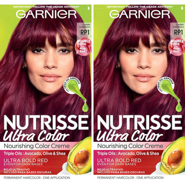 Garnier Hair Color Nutrisse Ultra Color Nourishing Creme, Rp1 Pink Red (Cherry Flamingo) Permanent Hair Dye, 2 Count (Packaging May Vary)