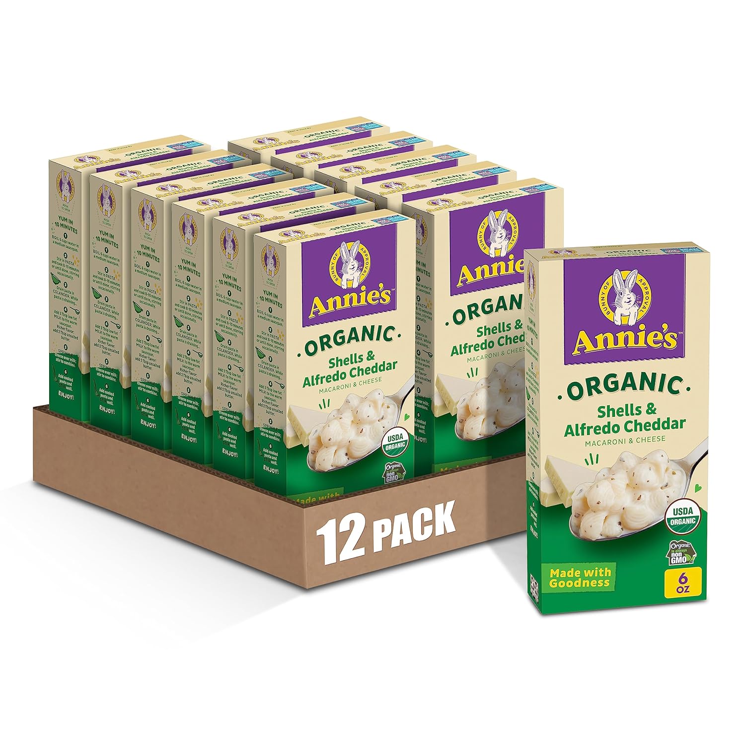 Annie'S Organic Macaroni And Alfredo Cheese Dinner, Shells & Cheddar, 6 Oz. (Pack Of 12)