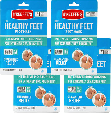 O'Keeffe'S For Healthy Feet Intensive Moisturizing Foot Mask, Guaranteed Relief For Extremely Dry, Rough Feet, One Pair Single-Use Hydrating Foot Mask Socks, (Pack Of 4)