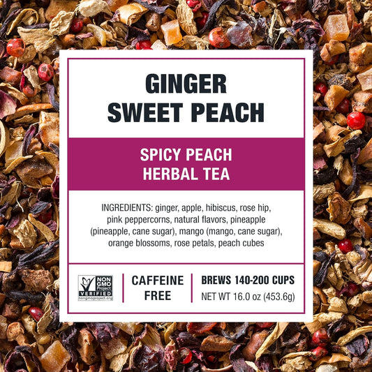 Tiesta Tea - Ginger Sweet Peach | Spicy Peach Herbal Tea | Premium Loose Leaf Tea Blend | Non Caffeinated Herbal Tea | Make Hot Or Iced Tea & Brews Up To 200 Cups - 16 Ounce Resealable Bulk Pouch