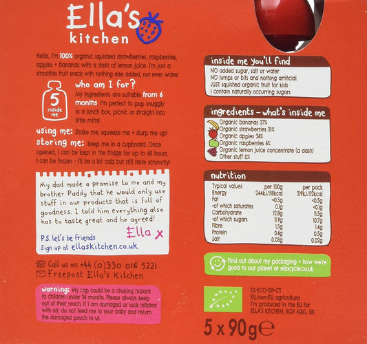 Ella'S Kitchen Organic The Red One Squished Smoothie Fruits, 5 X 90G