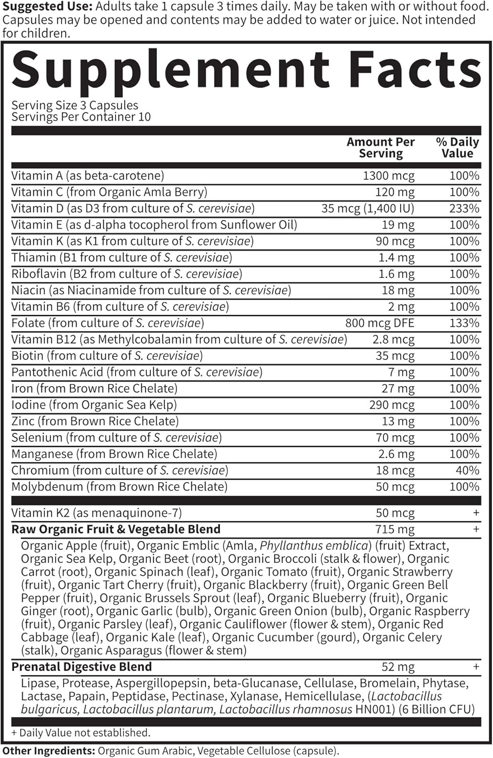 Garden Of Life Prenatal Multivitamin For Women With Iron, Folate & Vitamin C And D3 For Neural Development & Probiotics For Immune Support – Vitamin Code – Non-Gmo, Gluten-Free, Kosher, 10 Day Supply : Health & Household