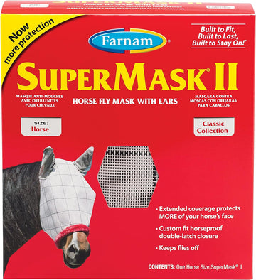 Farnam Supermask Ii Classic Horse Fly Mask With Ears, Horse Size, Assorted