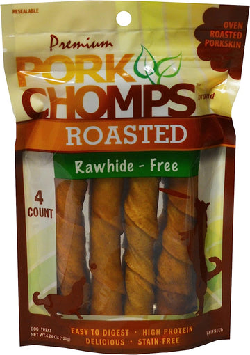 Pork Chomps Roasted Pork Skin Dog Chews, 6-inch Twists, 4 Count