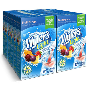 Wyler'S Light Singles To Go Powder Packets, Water Drink Mix, Fruit Punch, 8 Count/Single Serving (Pack Of 12)