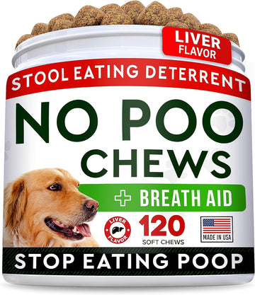 Strellalab No Poo Treats For Dogs - Coprophagia Stool Eating Deterrent - No Poop Eating For Dogs - Digestive Enzymes - Gut Health & Immune Support - Stop Eating Poop - Chicken Liver Flavor 120 Chews