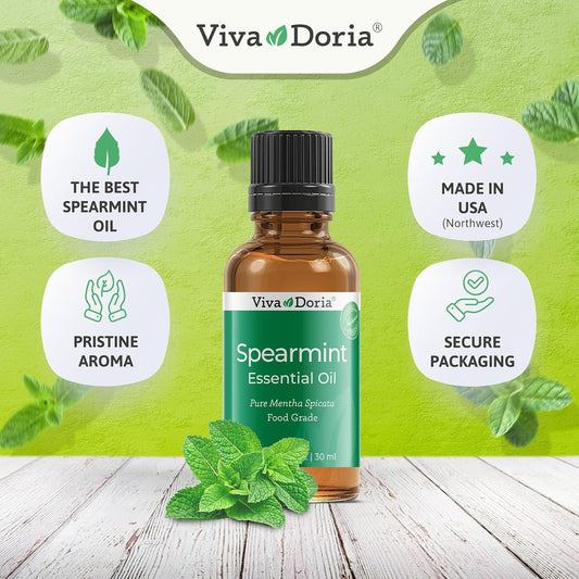 Viva Doria 100% Pure Spearmint Essential Oil, Undiluted, Food Grade, 30 Ml (1 Fluid Ounce)