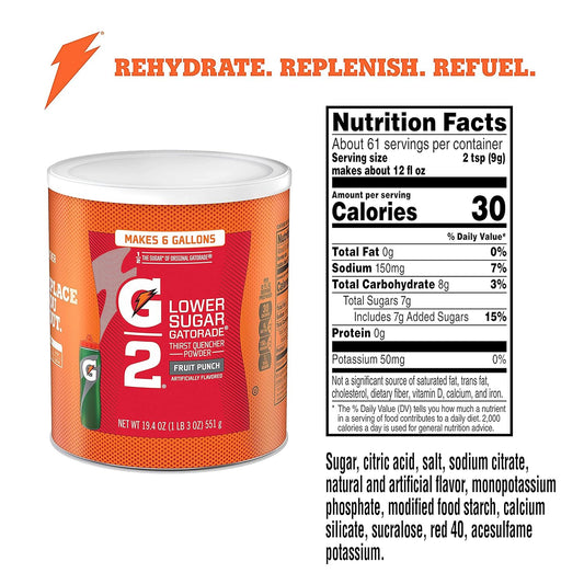 Gatorade Thirst Quencher Powder, G2 Fruit Punch, 19.4 Ounce, Pack Of 3