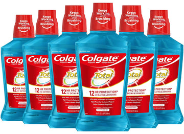 Colgate Total Pro-Shield Alcohol Free Mouthwash, Antibacterial Formula, Peppermint - 500 mL, 16.9 fluid ounce (6 Pack)