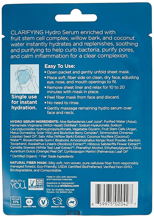 Andalou Naturals Instant Pure Pore Hydro Essence Mask, Coconut, 6 Count(Pack of 1)