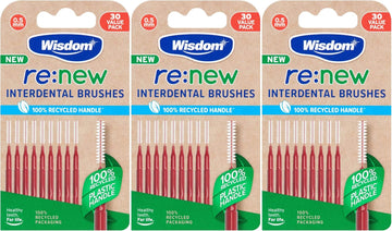 Wisdom Re:New 0.5Mm Interdental Brushes X30 - Pack Of 3 (90 Brushes Total) | Recycled Plastic