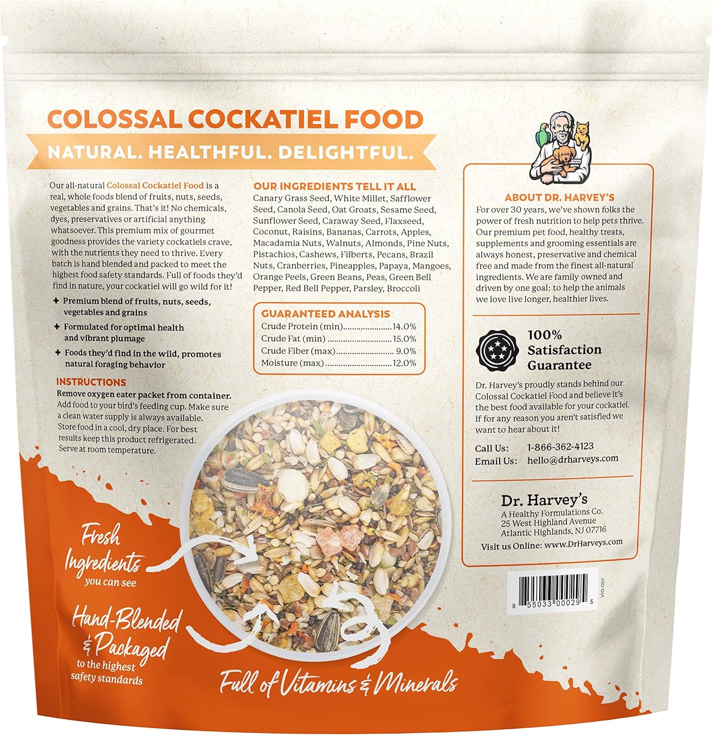 Dr. Harvey's Colossal Cockatiel Blend, All Natural Daily Food for Cockatiels (4 pounds) : Pet Food : Pet Supplies