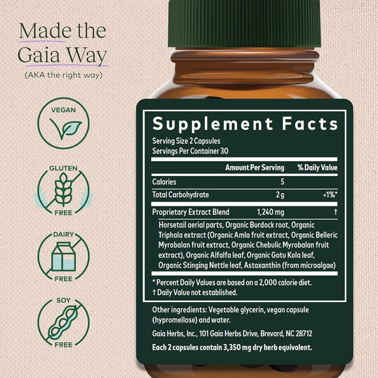 Gaia Herbs Hair, Skin & Nail Support - Helps Promote Healthy Skin, Hair Growth & Nail Growth - With Horsetail, Alfalfa, Burdock, Gotu Kola & Nettle - 60 Vegan Liquid Phyto-Capsules (15-Day Supply)