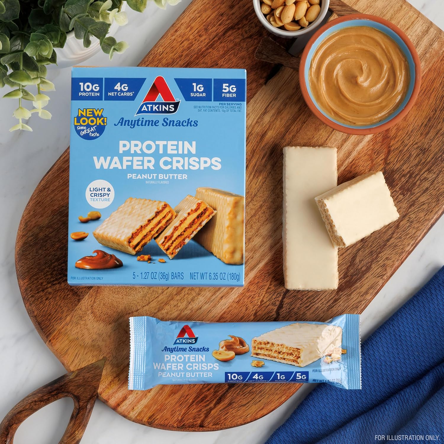 Atkins Peanut Butter Protein Wafer Crisps, Protein Dessert, 4G Net Carb, 1G Sugar, Keto Friendly, 5 Count