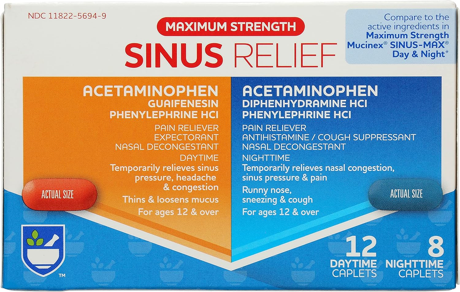 Rite Aid Maximum Strength Daytime and Nighttime Sinus Relief Caplets - 20 Count | Sinus & Cold Medicine | Cough & Cold Medicine | Cold Medicine for Adults | Sinus Pressure & Tension Headache Relief