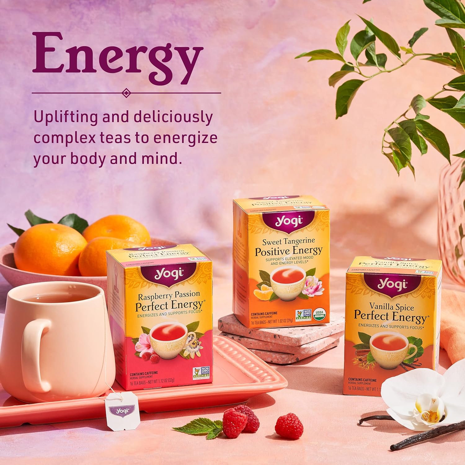 Yogi Tea Peach Bergamot Bright Day Tea - 16 Tea Bags Per Pack (4 Packs) - Organic Tea To Support Energy & Positivity - Includes Oolong Tea Leaf, White Hibiscus Flower, Rose Hips & More