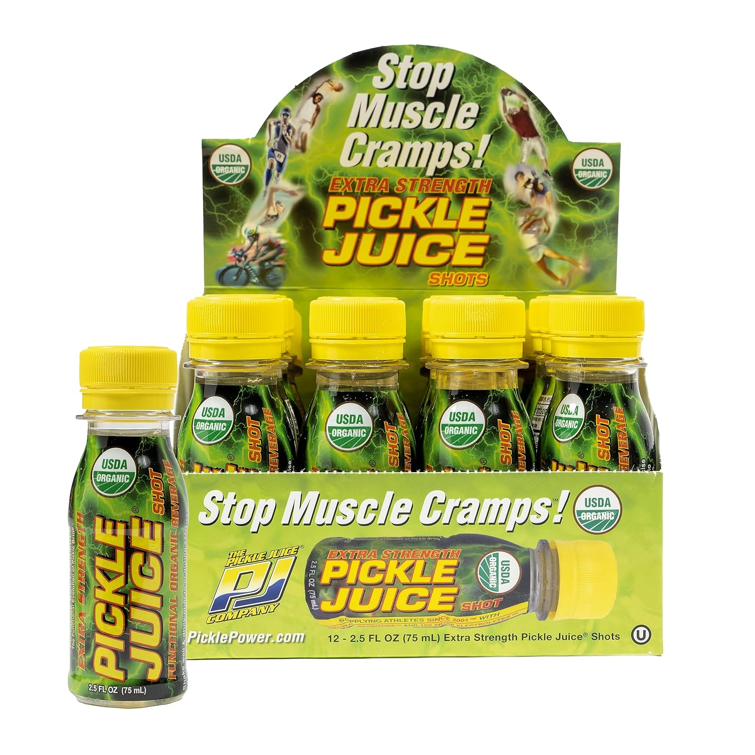 Pickle Juice Sports Drink Shots, Extra Strength - Relieves Cramps Immediately - Electrolyte Pickle Juice Shots For Day & Night Time Cramp Relief - Pickle Juice For Leg Cramps - 2.5 Oz, 12 Pack