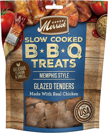 Merrick Soft Dog Treats, Slow Cooked Bbq Chicken Dog Treats, Memphis Style Glazed Tenders, Chicken Dog Chews - 10 Oz. Pouch