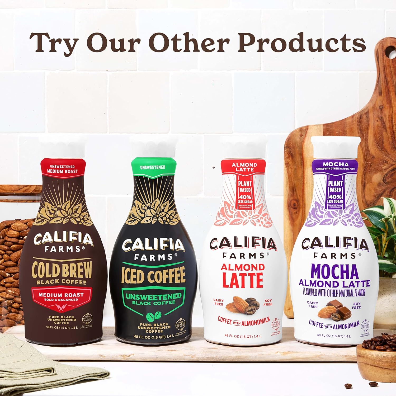 Califia Farms - Mocha Cold Brew Coffee With Almond Milk, 48 Oz, 100% Arabica, Dairy Free, Plant Based, Vegan, Gluten Free, Non Gmo, Iced Coffee