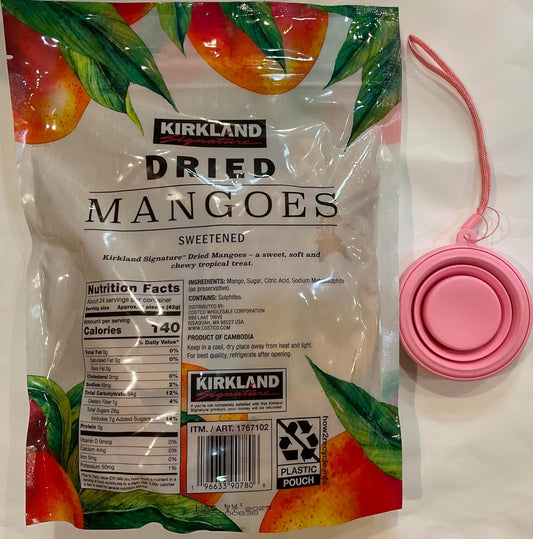 Kirkland Signature Dried Mangoes Sweetened Net Wt 2.18 Lb And Foldable Cup Bundles