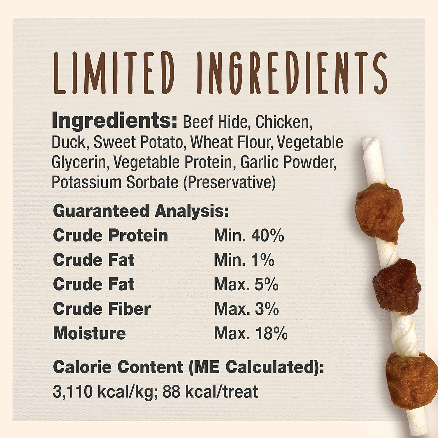 Cadet Gourmet Triple-Flavored Beef Hide Shish Kabob Dog Treats - Healthy & Natural Chicken, Duck, & Sweet Potato Dog Treats, 5 in. (4 oz.) : Pet Supplies