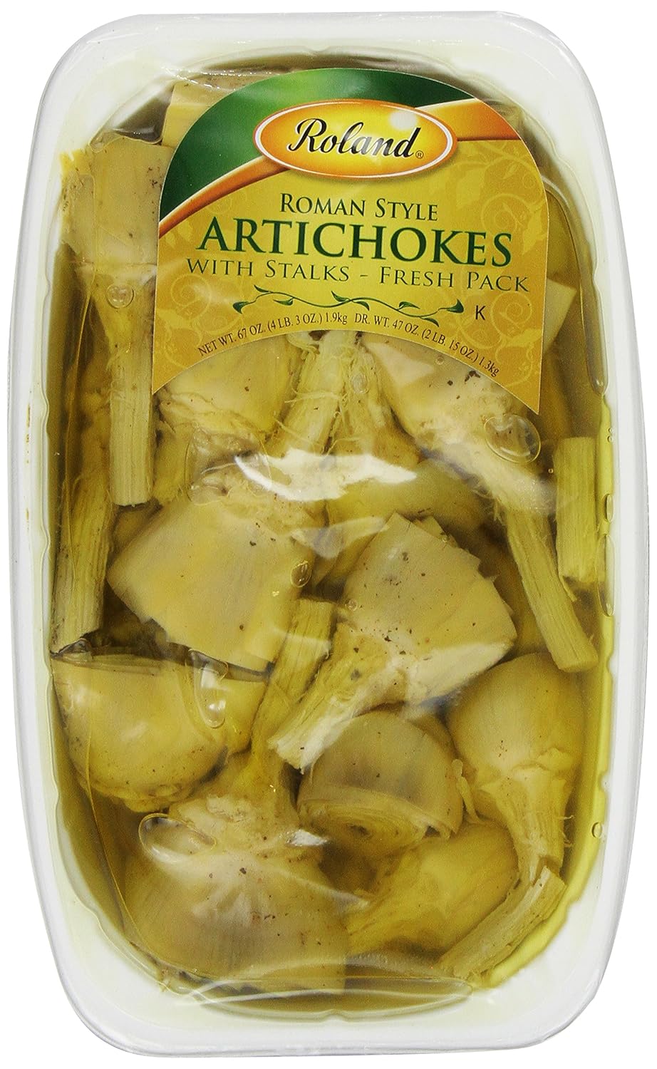 Roland Foods Marinated Roman Style Artichoke Hearts With Stalks, Specialty Imported Food, 67-Ounce Package