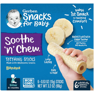 Gerber Baby Food, Sitter, Soothe N Chew Teething Sticks, Banana, 6 Count