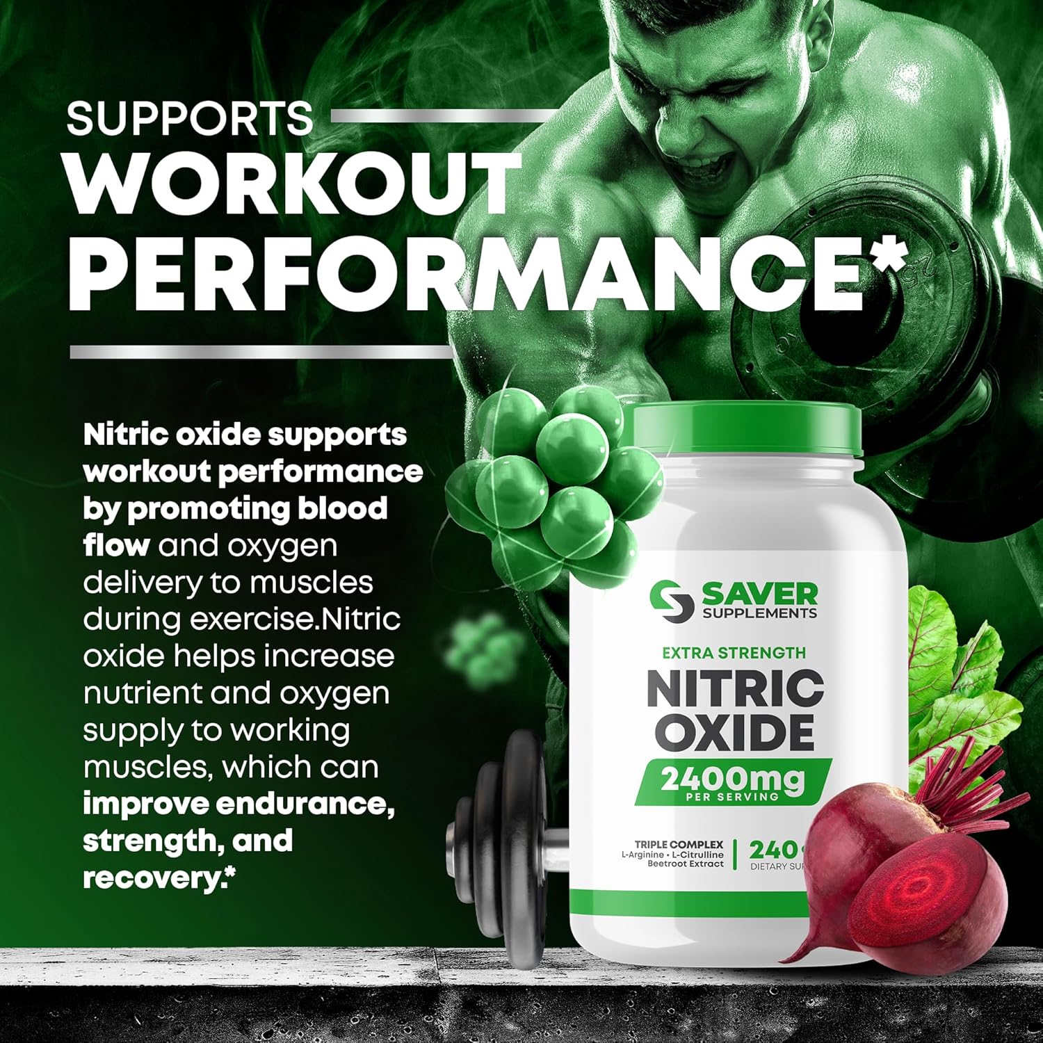 Saver Supplements Nitric Oxide Supplement 2400Mg With L-Arginine, L-Citrulline And Beet Root Extract, 240 Capsules : Health & Household