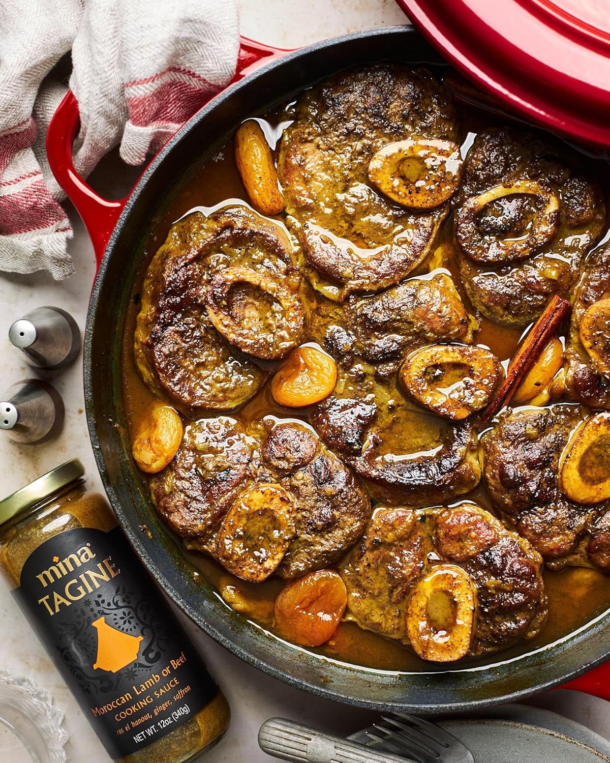 Mina Tagine Moroccan Simmer Sauce, 12 Oz - Royal Ras El Hanout Spice Blend For Beef & Lamb, Tagine Sauce Made With Ginger, Cinnamon, Saffron, Olive Oil, Non-Gmo, Gluten Free : Grocery & Gourmet Food