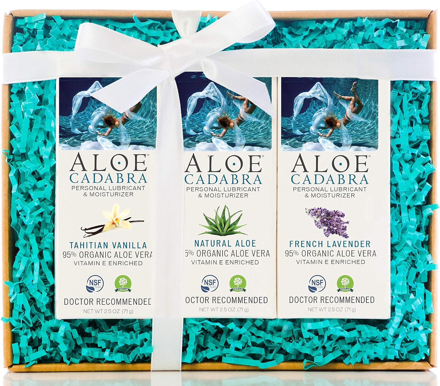 Aloe Cadabra Organic Personal Lubricant and Natural Vaginal Moisturizer Oral Pleasure Decorative Box Set with Natural, Lavender and Vanilla Flavored Lubes