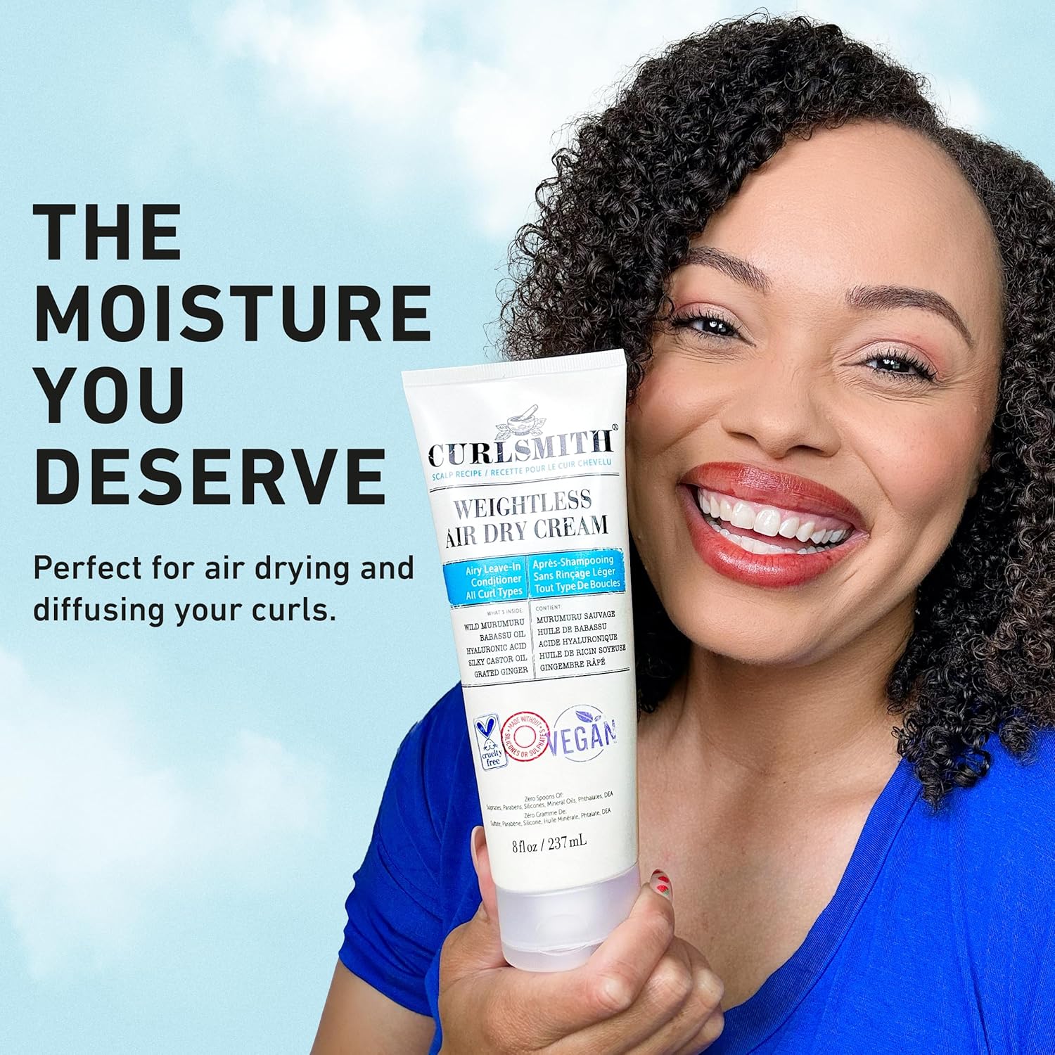 Curlsmith - Weightless Air Dry Cream - Vegan Leave-In Conditioner For Any Hair Type, Smooths Hair (237Ml)
