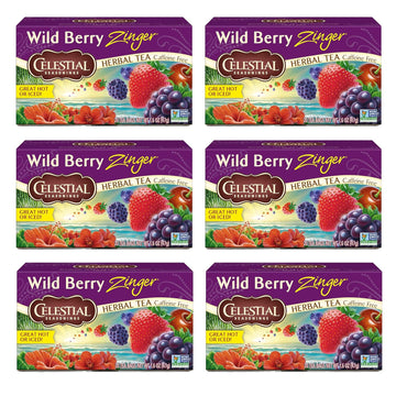 Celestial Seasonings Wild Berry Zinger Herbal Tea, Caffeine Free, 20 Tea Bags Box, (Pack Of 6)