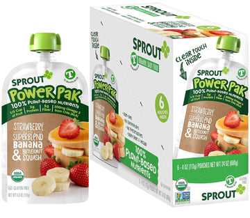 Sprout Organic Baby Food, Stage 4 Toddler Pouches, Strawberry Banana & Butternut Squash Power Pak, 4 Oz Purees (Pack Of 6)