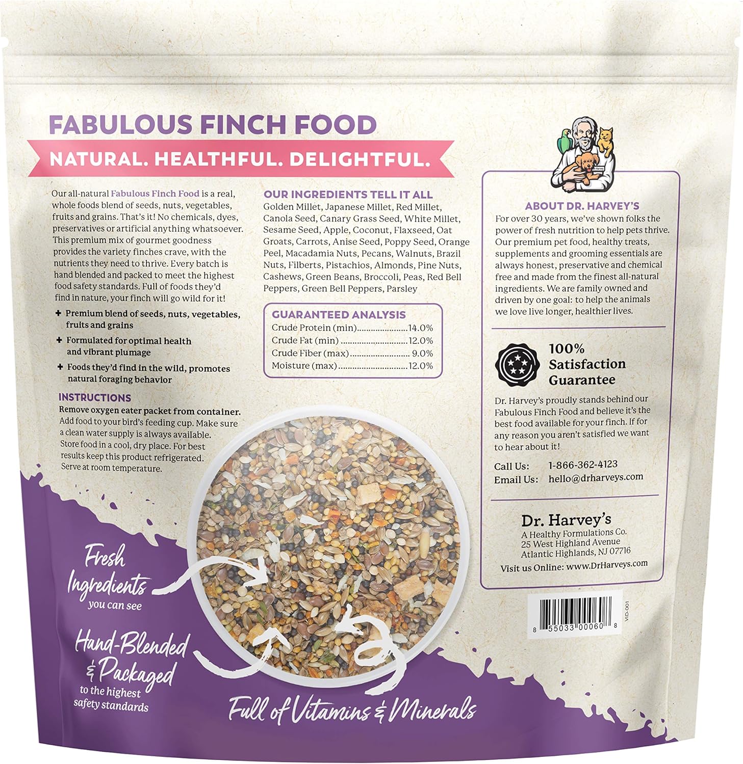 Dr. Harvey’s Fabulous Finch Food for Outside Feeder and Indoor Birds- Premium Bird Feed with Seeds, Nuts, Fruits, Vegetables for Finches (4 Pounds) : Patio, Lawn & Garden