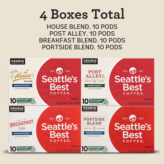 Seattle's Best Coffee K-Cup Coffee Pods Variety Pack—Dark Roast and Medium Roast Coffee for Keurig Brewers—100% Arabica—4 Boxes (40 Pods Total)