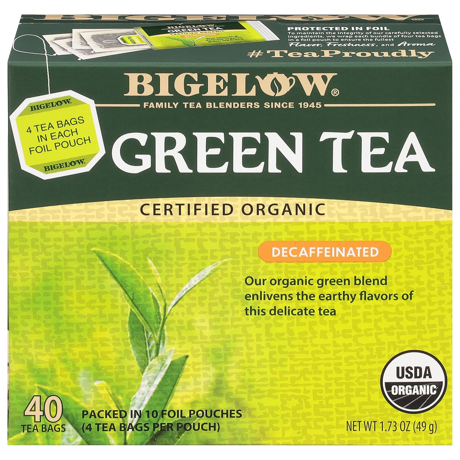 Bigelow Tea Decaffeinated Organic Green Tea Bags, 40 Ct